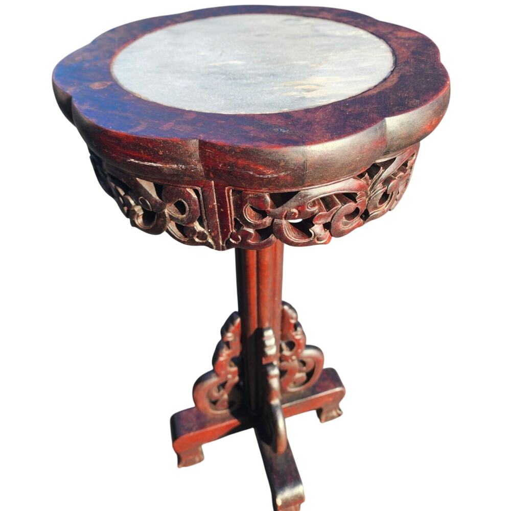 Chinese rosewood plant stand marble insert 27" high good condition